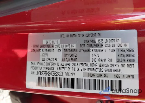 2019 Mazda Cx-5 Sport из США, поврежденный, VIN JM3KFABM2K0532423